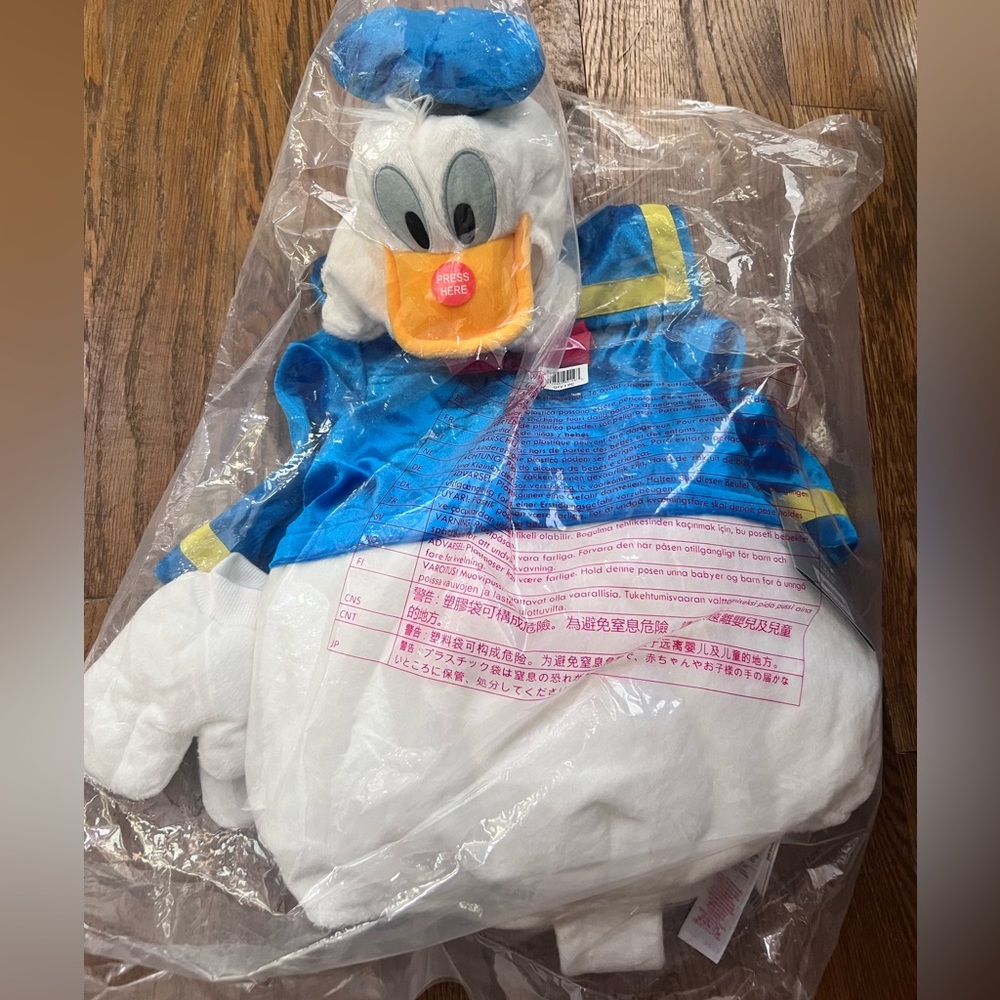 Disney store Donald Duck costume 6-12m - authentic, brand new sealed in bag.